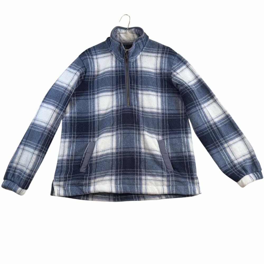 Abercrombie & Fitch Soft A&F Collection Blue Plaid Quarter-Zip Fleece Pullover